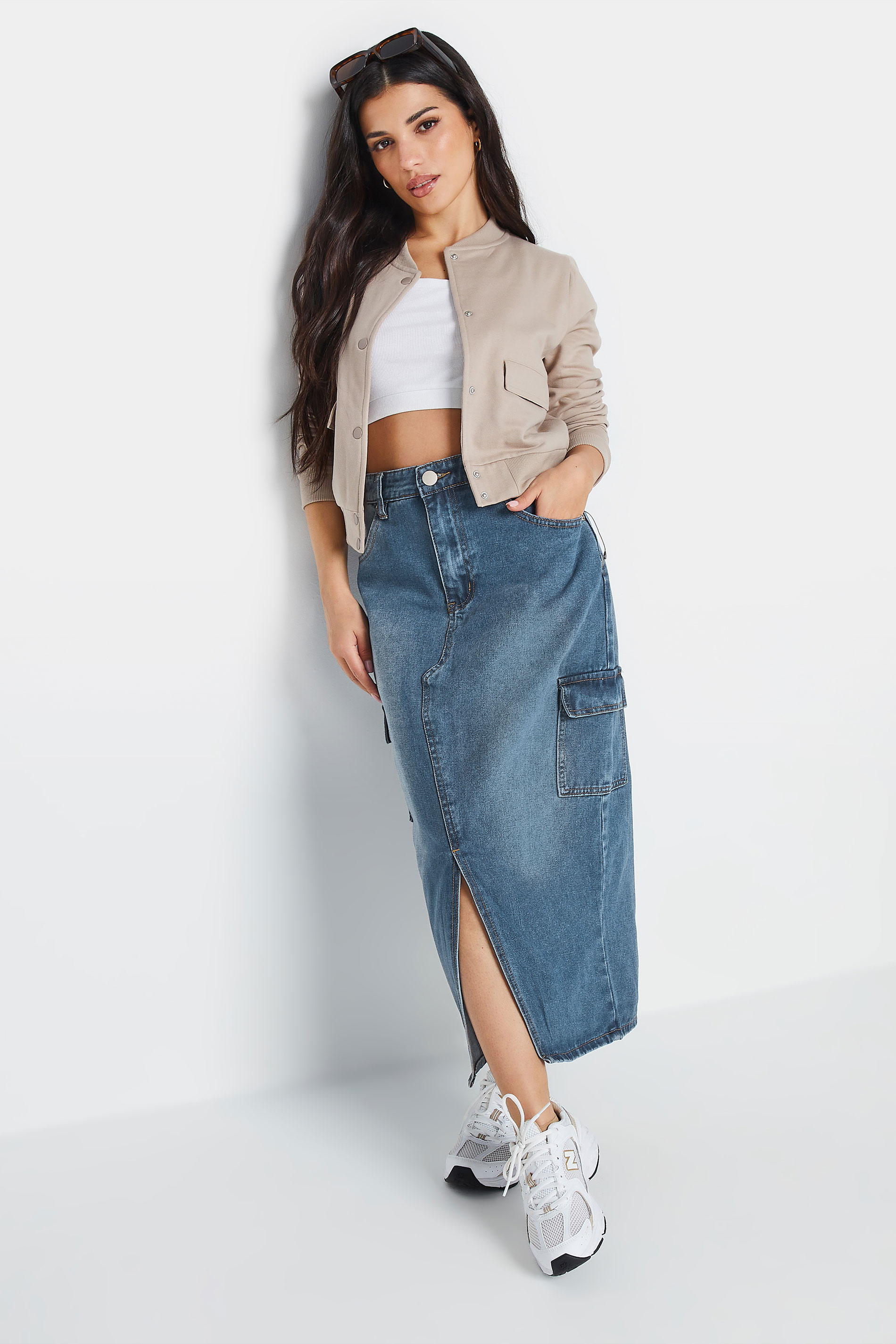 PixieGirl Blue Denim Cargo Midi Skirt 10 | Petite Women's Skirts