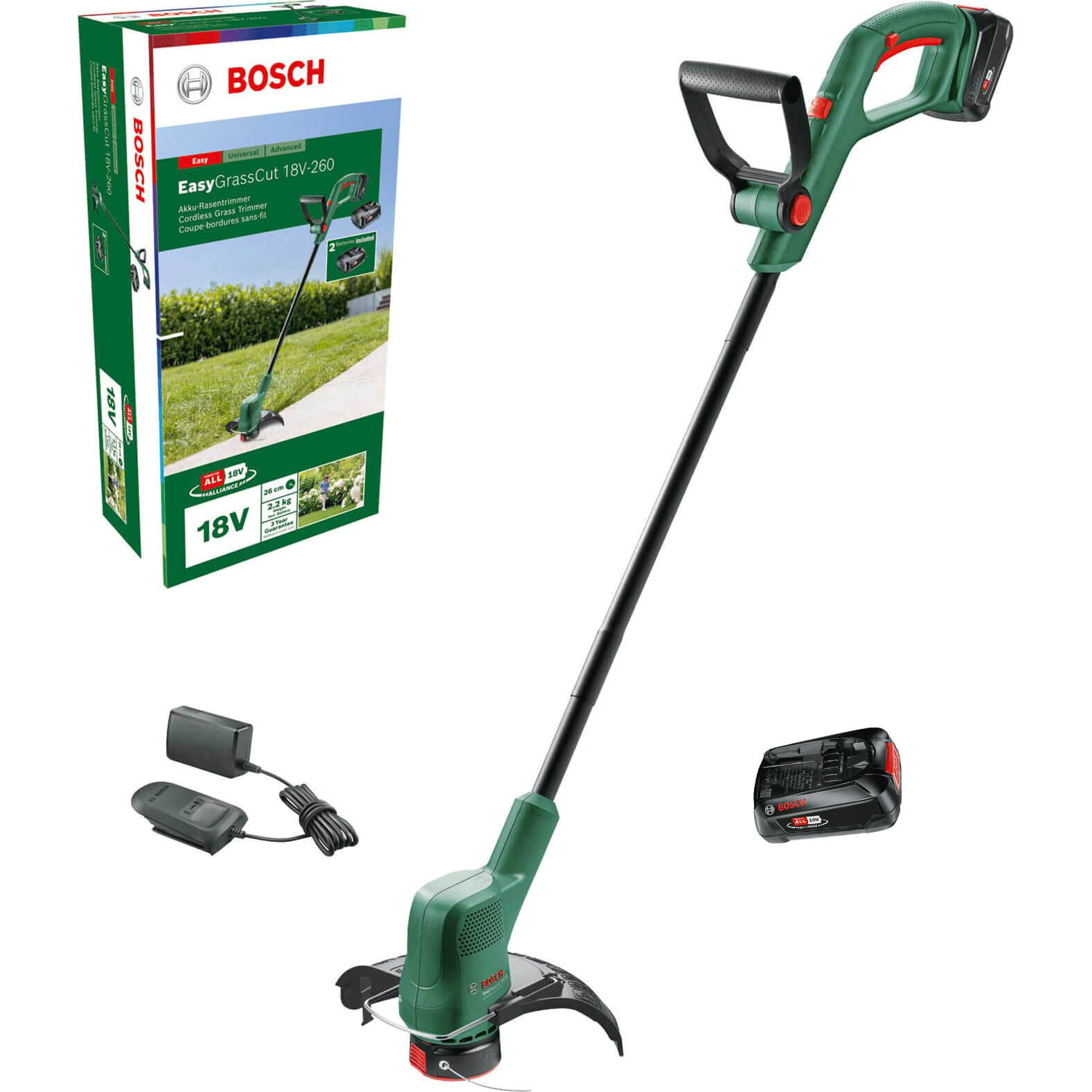 Bosch EASYGRASSCUT 18V-26 18v Cordless Grass Trimmer and Edger 260mm (New for 2022) 2 x 2.5ah Li-ion Charger