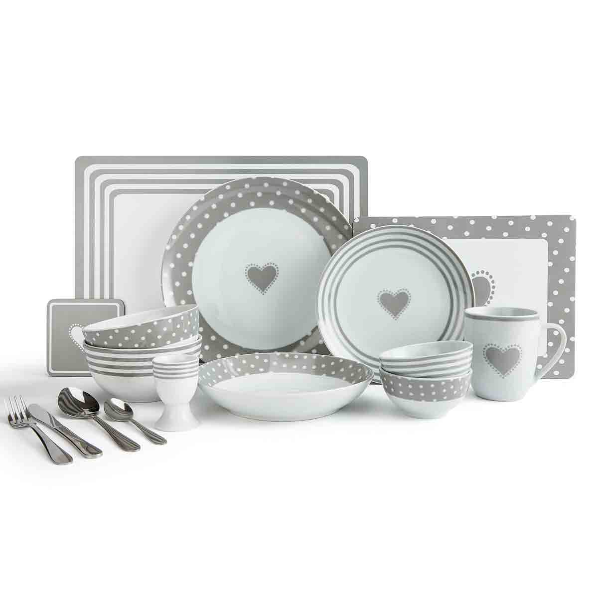 Robert Dyas Heart Combo 80 Piece Dinner Set - Grey