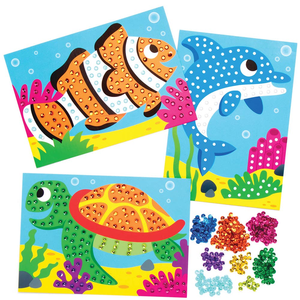 Baker Ross Under The Sea Sequin Art Kits - 4 Sequin Pictures In Assorted Designs. Sequin Craft. Size 15cm x 21cm.