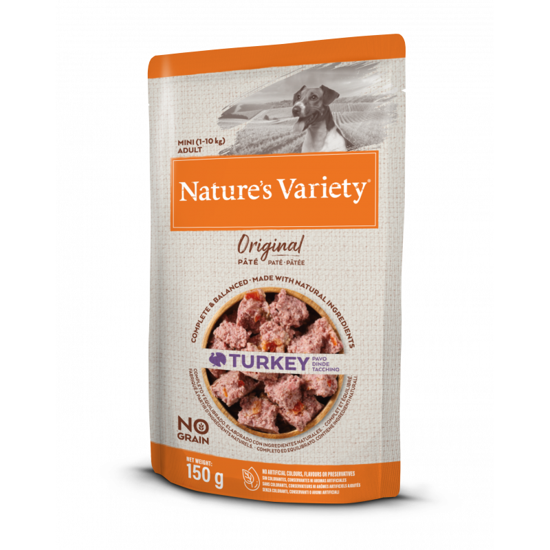 Nature's Variety 16 x 150 gr Comida Húmeda para Perros Pequeños Mini Adult con Pavo Nature's Variety Original Paté