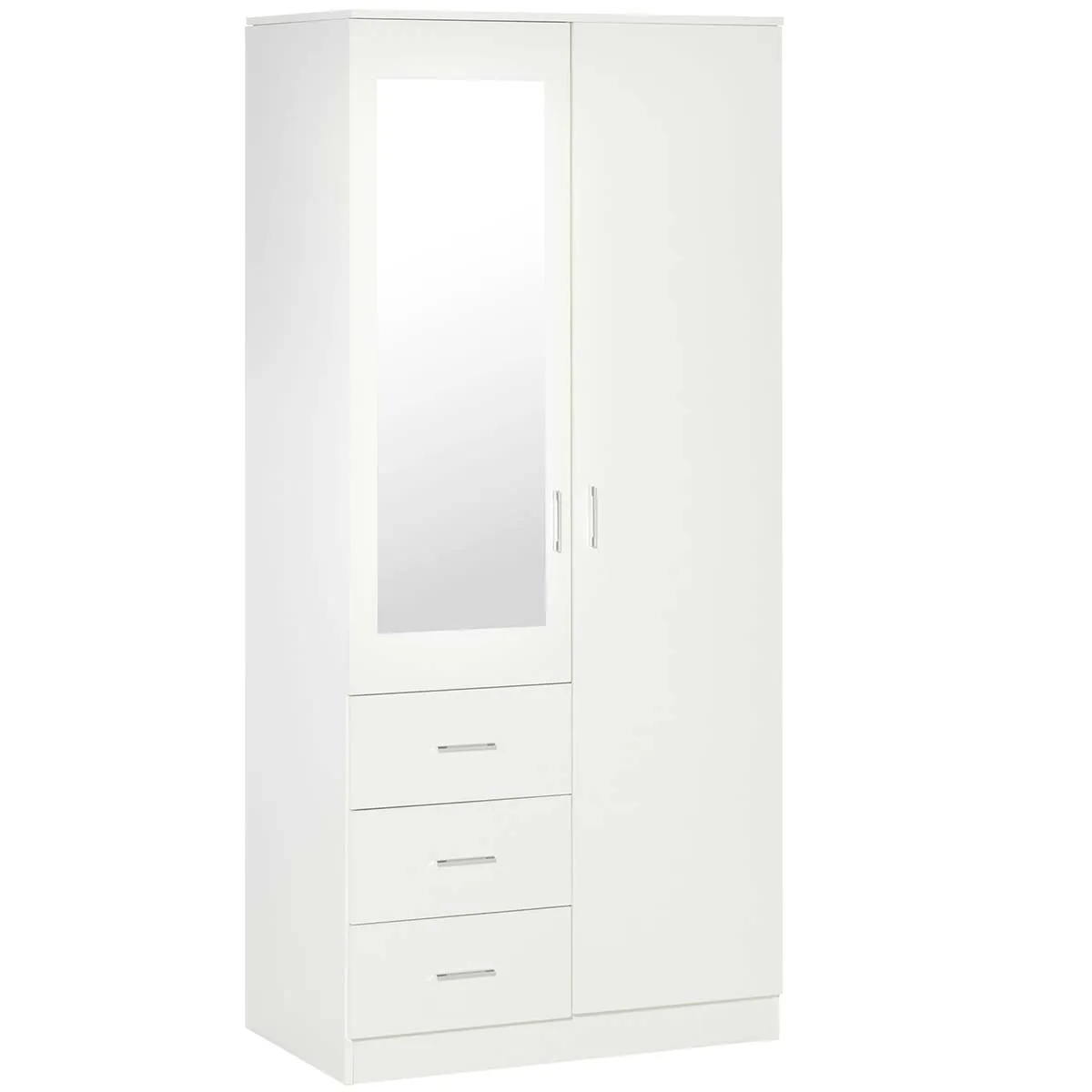 Homcom 2 Door Wardrobe With Mirror Adjustable Shelves 3 Drawers 180Cm White