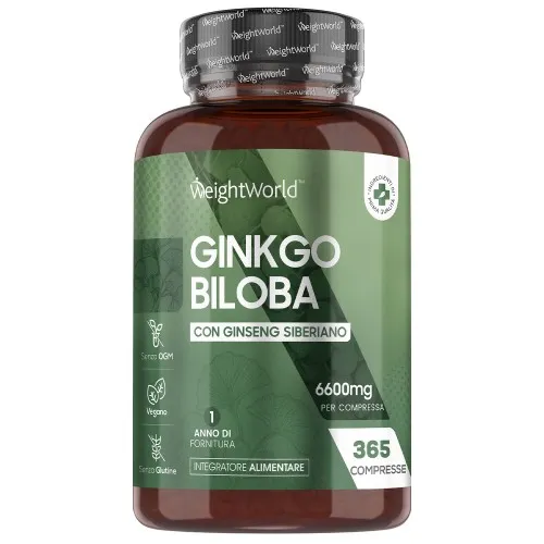 WeightWorld Ginkgo Biloba With Siberian Ginseng - 6600 mg High strength, 365 Tablets -1 Year Supply