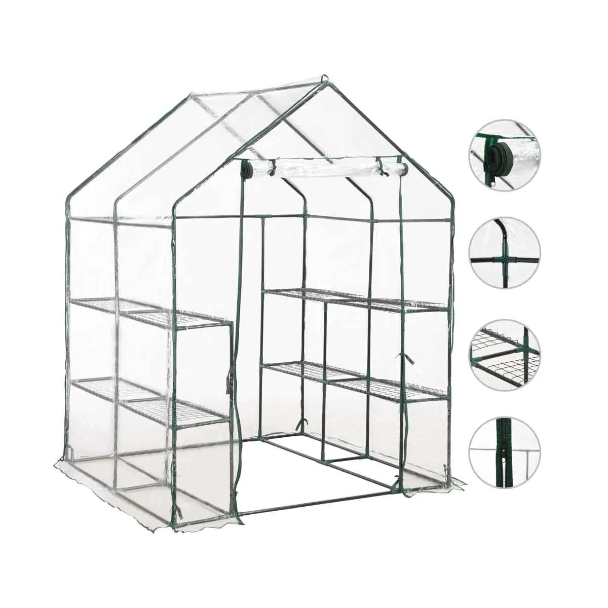 VidaXL Greenhouse with 8 Shelves 143x143x195 cm
