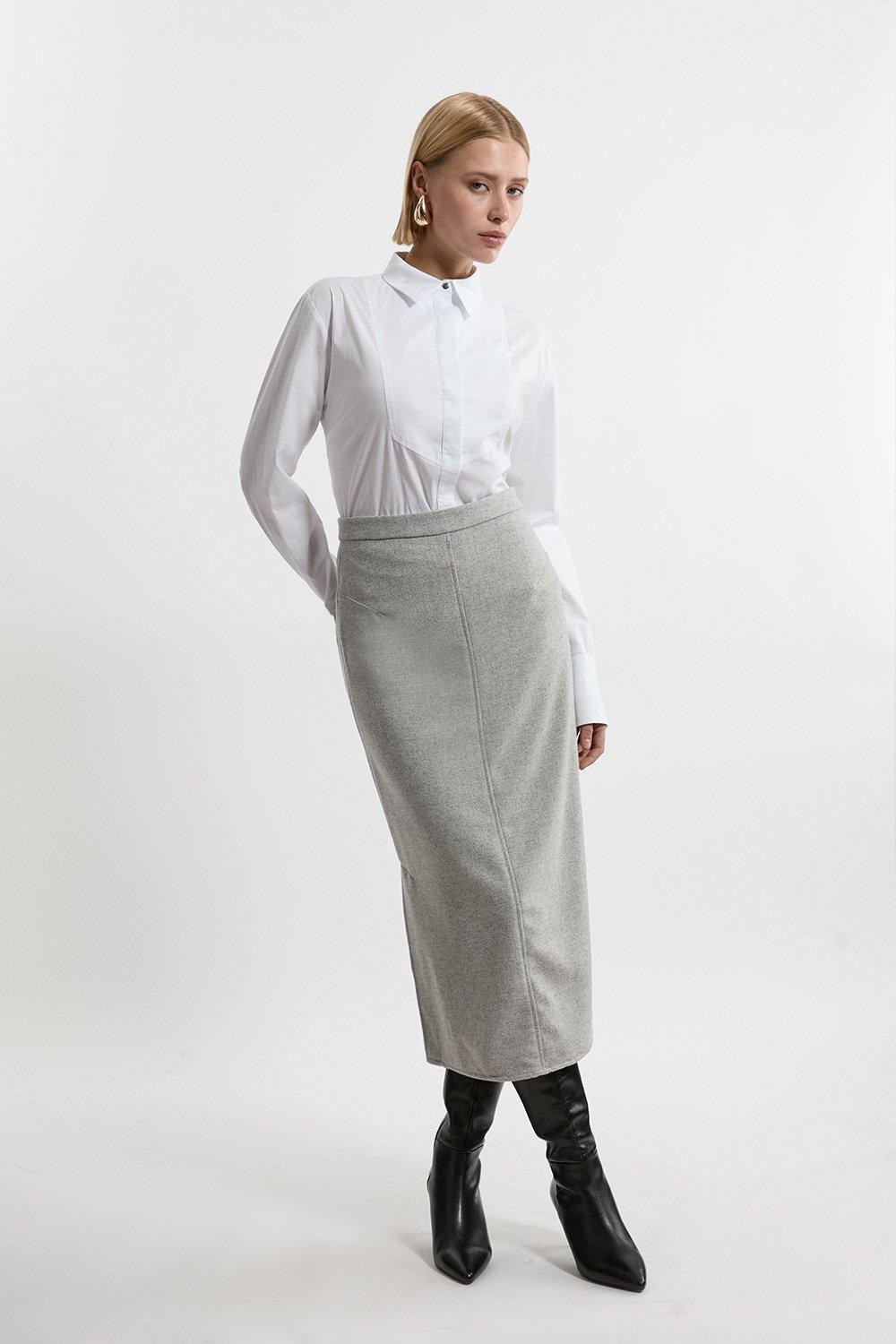 Tailored Front Pocket Midi Pencil Skirt