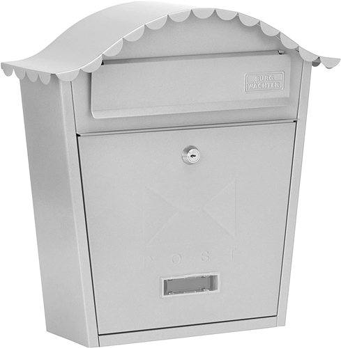Burg-Wachter Silver Classic Wall Mounted Galvanised Steel Lockable Weatherproof Post Box - 36X37X13Cm