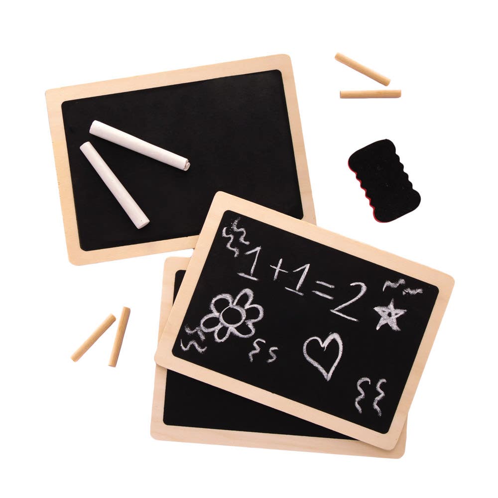 Baker Ross Small Chalkboards - 4 Kids Chalkboards With Chalk & Eraser. Framed Blackboards. Size 17.5cm x 13cm.
