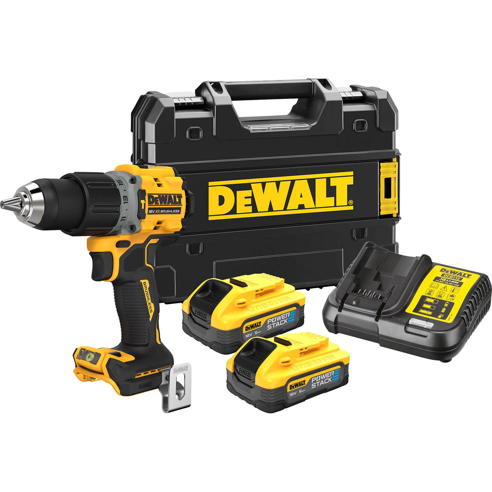DeWalt DCD805 18v XR Brushless Powerstack G3 Compact Combi Drill 2 x 5ah Li-ion Charger Case