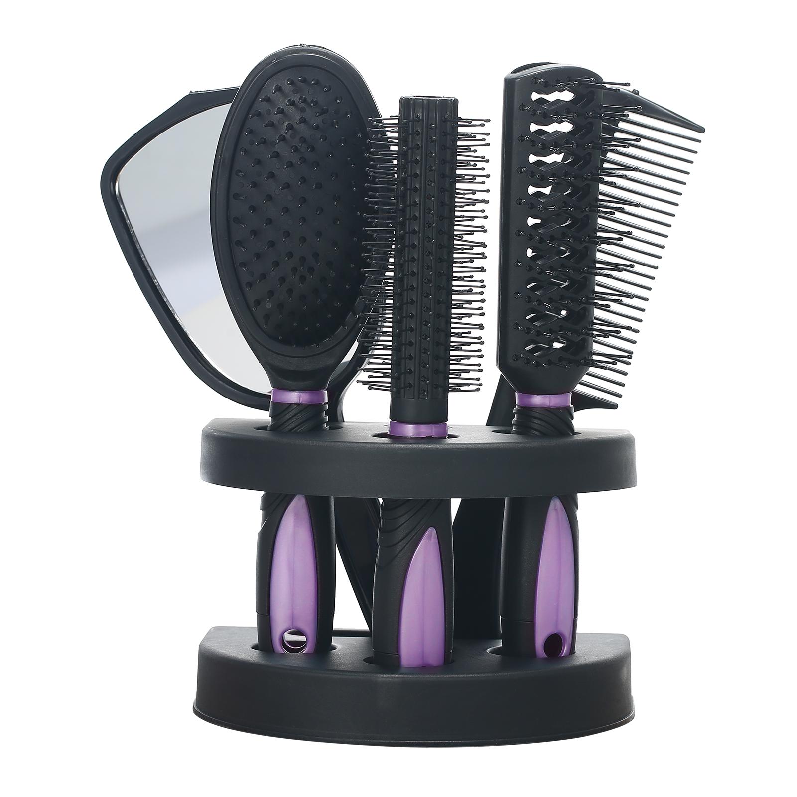 TOMTOP JMS Set of 5 Hair Combs Mirror Set Professional Salon Hair Cutting Brushes Sets Salon Hairdressing purple