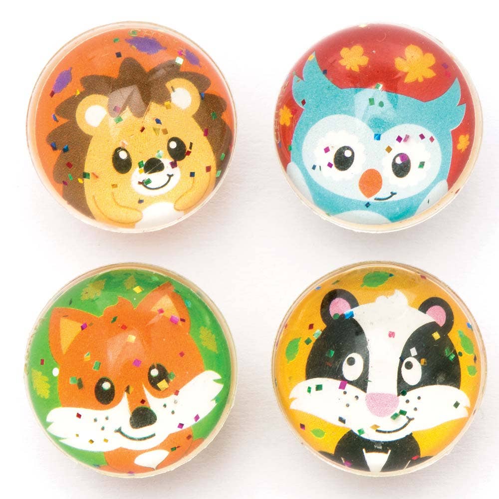 Baker Ross Forest Animal Glitter Bouncy Balls - 8 Super Bouncy Rubber Balls In 4 Assorted Designs. Jet High Bounce Balls. Size 3cm.