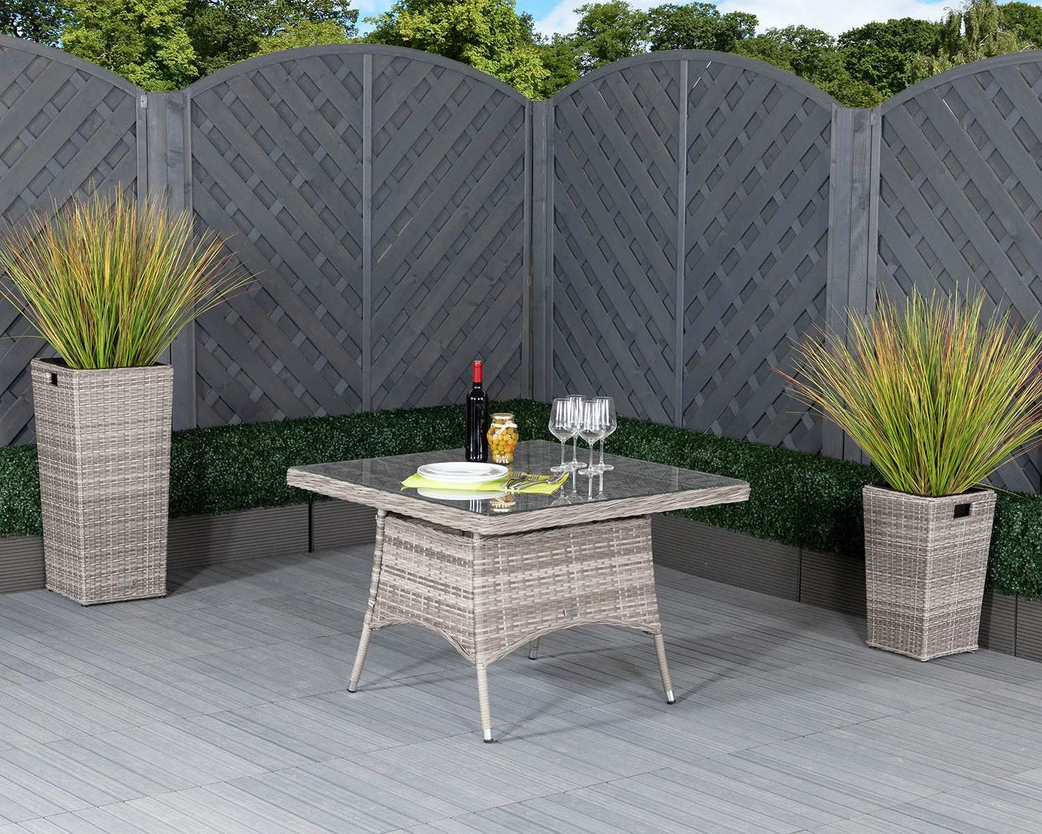 Rattan Direct Square Rattan Garden Dining Table in Grey