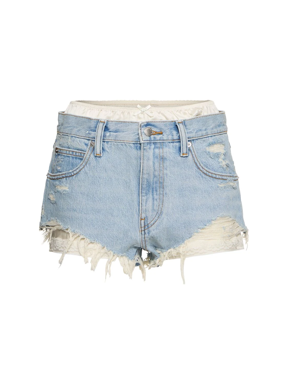 Shorts In Denim Sfrangiato Con Boxer In Seta