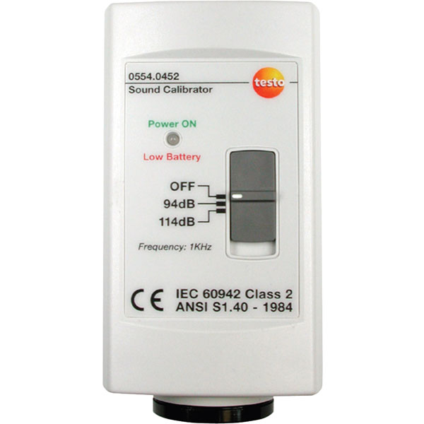 Testo 0554 0452 Sound Level Calibrator, ±0.5 dB Accuracy, 94 dB, 114 dB Output, 1/2 in, 1 in Microphone