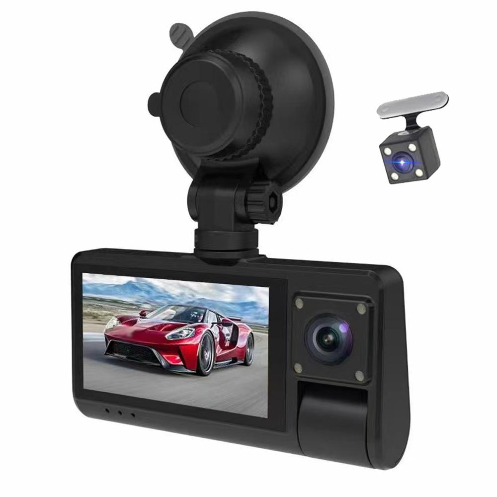 VehicleKit 3 Cameras Dash Cam Touched Screen Clear Car Rearview Mirror Car Video Recording Camcorder Wide black