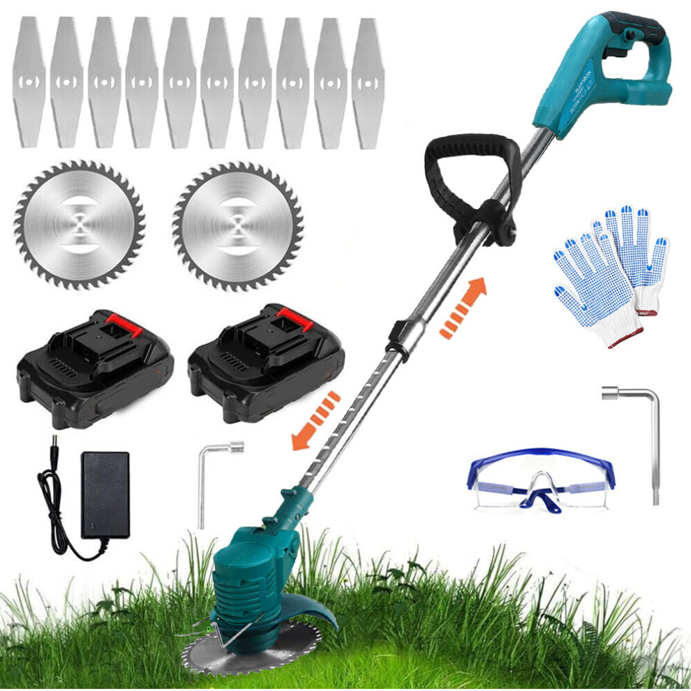 TEETOK Cordless Grass lawn Trimmer Strimmer Edger Cutter 2x Battery+Charger