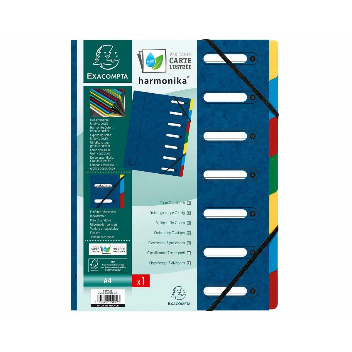 Exacompta Exacompta Harmonika Multi File 7 Part A4 425gsm Pack of 8 Blue | Filing & Folders > Expanding Files > Expanding Files