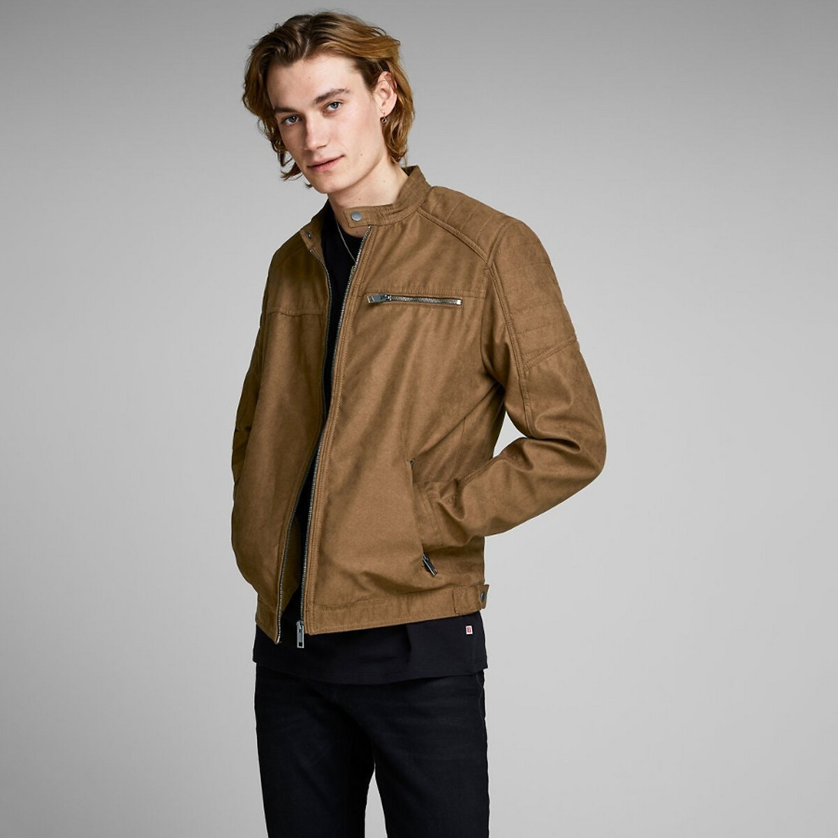 Jack & Jones Faux Leather Jacket Men Brown