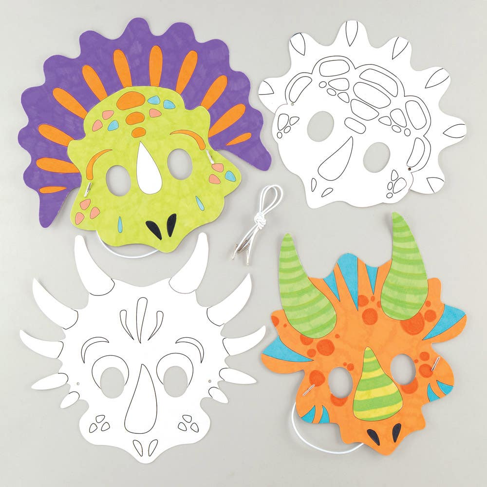 Baker Ross Dinosaur Craft Masks - 8 Card Masks In Different Designs. Colouring Craft Masks For Kids. Size 21-25cm.
