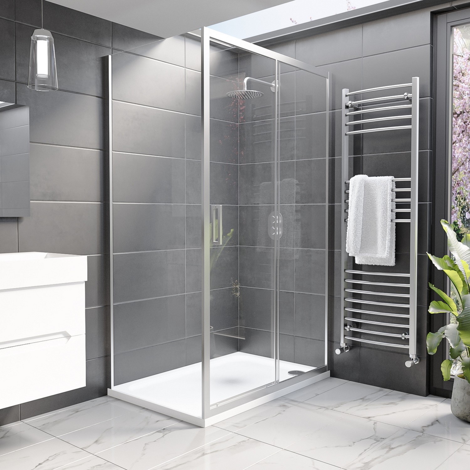 Pavo 1200x900mm Rectangular Sliding Shower Enclosure with Shower Tray -