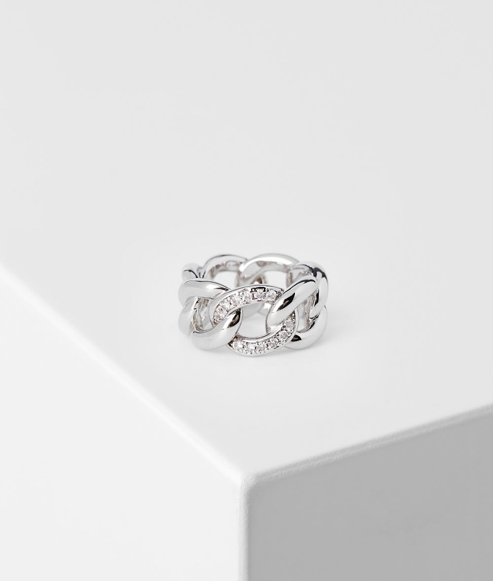 Woman K/autograph Chain Ring Silver 95% Brass - 5% Cubic Zirconia - Size: L