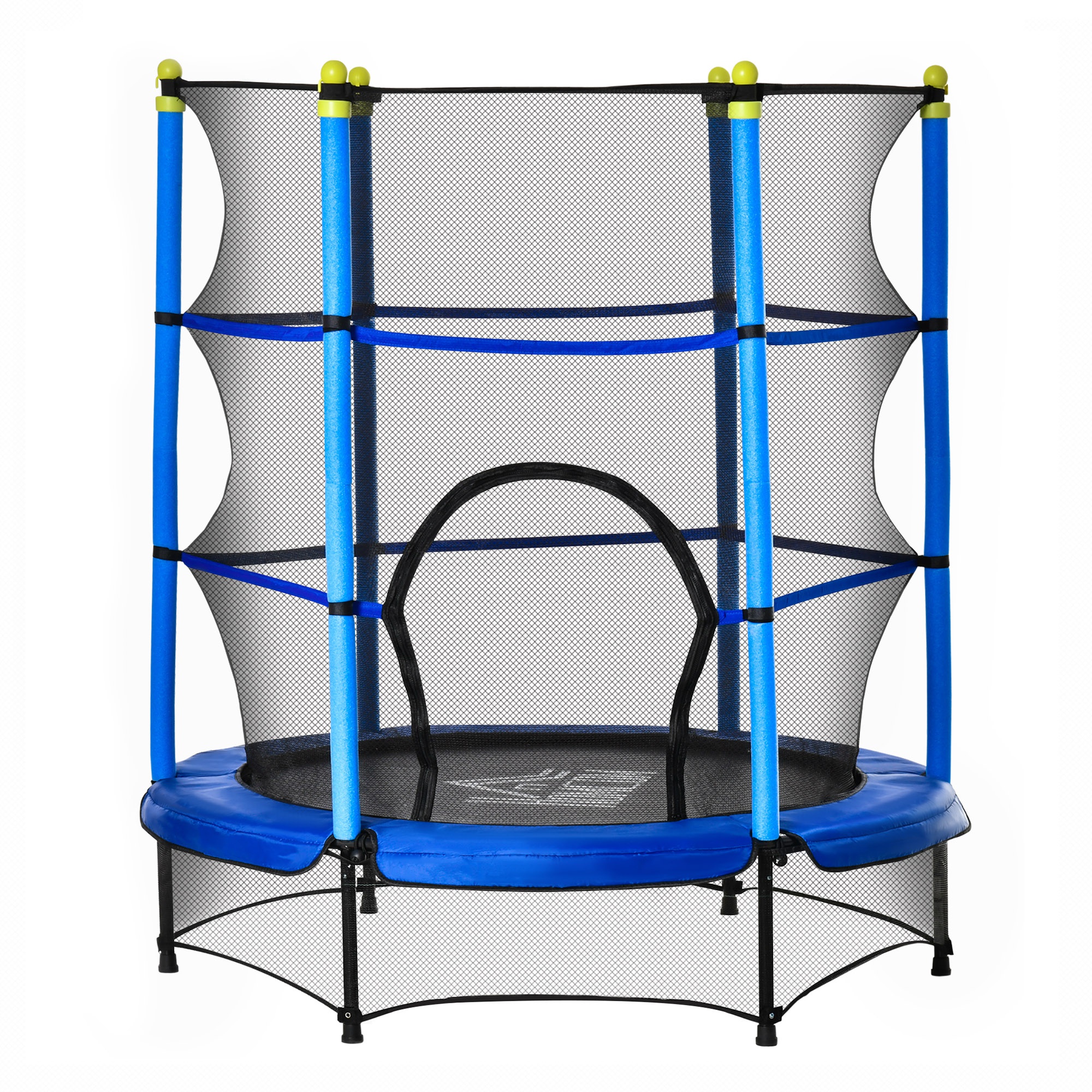 HOMCOM  Trampoline de jardin enfants de 3 à 6 ans Ø 140 cm filet de sécurité porte zipée couvre-ressorts + 6 poteaux rembourrés inclus bleu