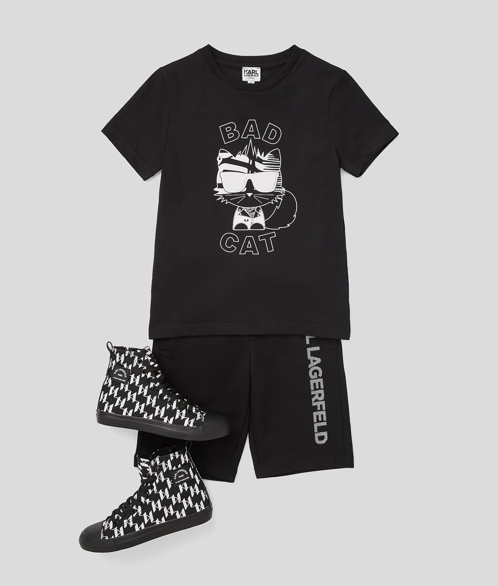 Kid Kids Bad Cat T-shirt Black 100% Cotton - Size: 10