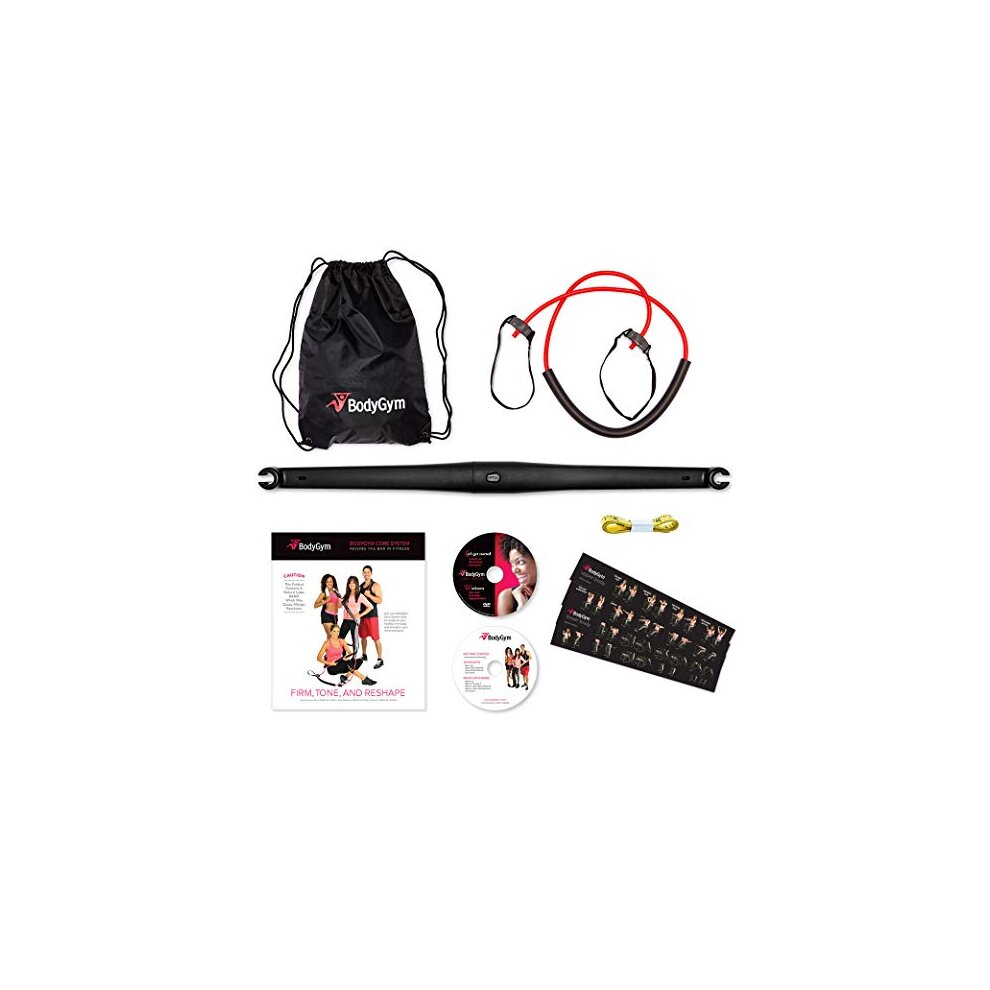 BodyGym Portable Home Gym - Resistance Band + Bar Full Body Workout: Improve Fitness Build Muscle Strength Exercises with Marie Osmond Included