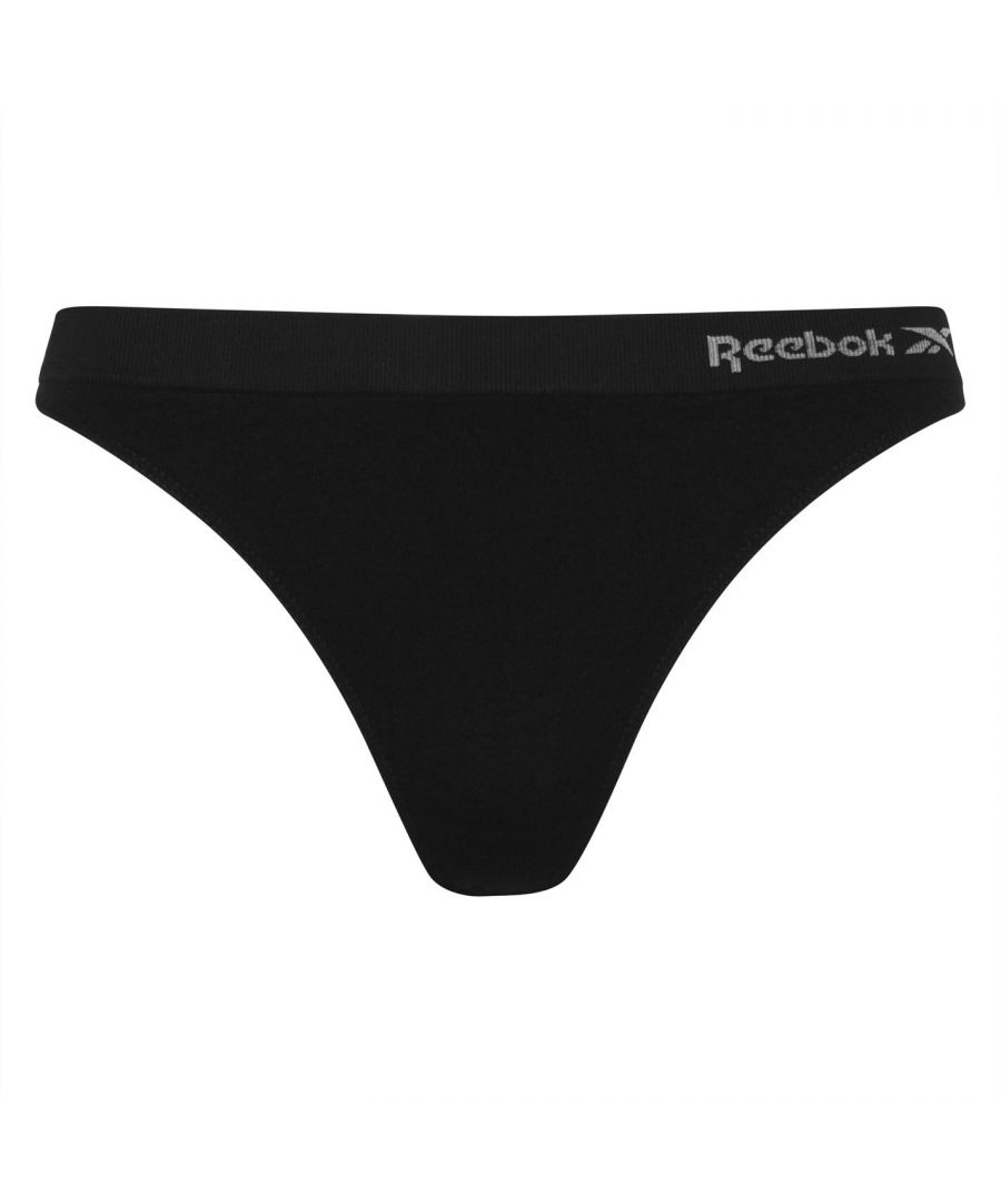 Reebok  Womens 3 Pack Kal Thong Underwear - Black - Size 12 UK