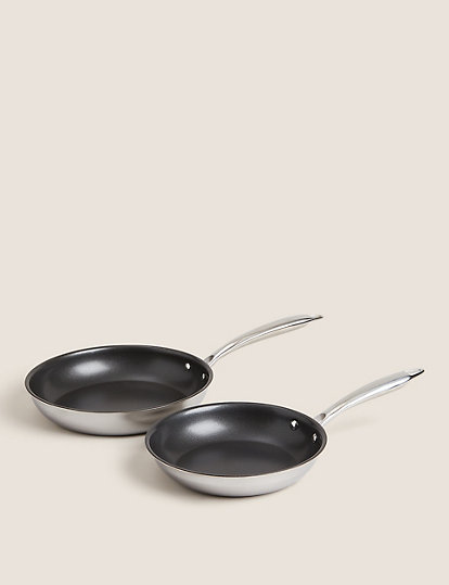 Marks and Spencer 2 Piece Tri Ply Frying Pan Set - 1SIZE - Silver, Silver