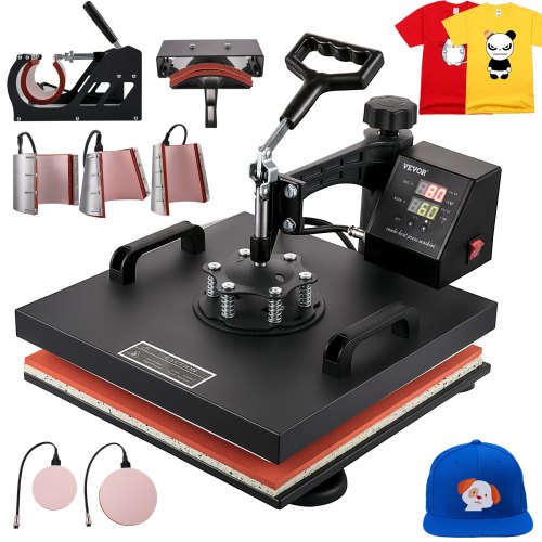 VEVOR  Heat Press Machine 15x15Inch 8pcs 1050W Combo Digital Multifunctional Sublimation Heat Transfer Machine Dual LED Display for T Shirts Hat Mug Ca