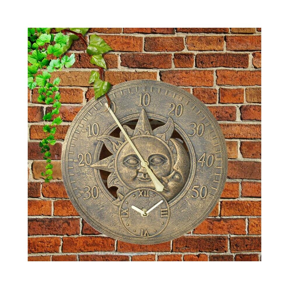 Unbranded Outdoor Clock indoor Garden Wall Station Clock Thermometer 12 inch