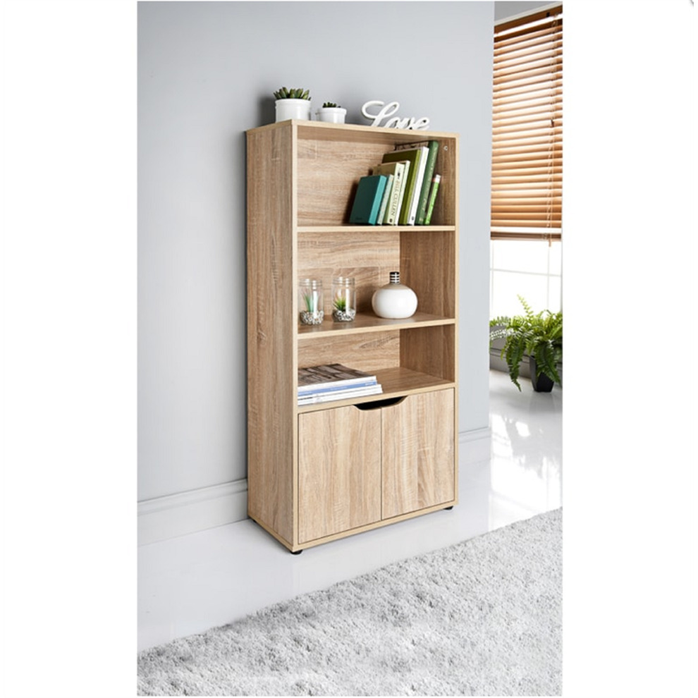 SPOT ON DEALZ Oak 3 Shelves 2 Door Bookcase Storage Unit Bookcases -G-0129