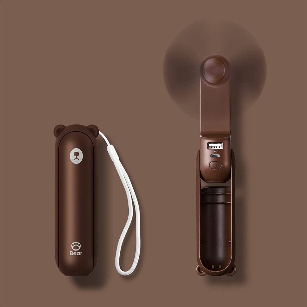 JISULIFE (Brown) ISULIFE handheld mini fan 3-in-1 handheld fan portable USB rechargeable pocket fan battery-driven fan [14-21 working hours] flashlight with mo