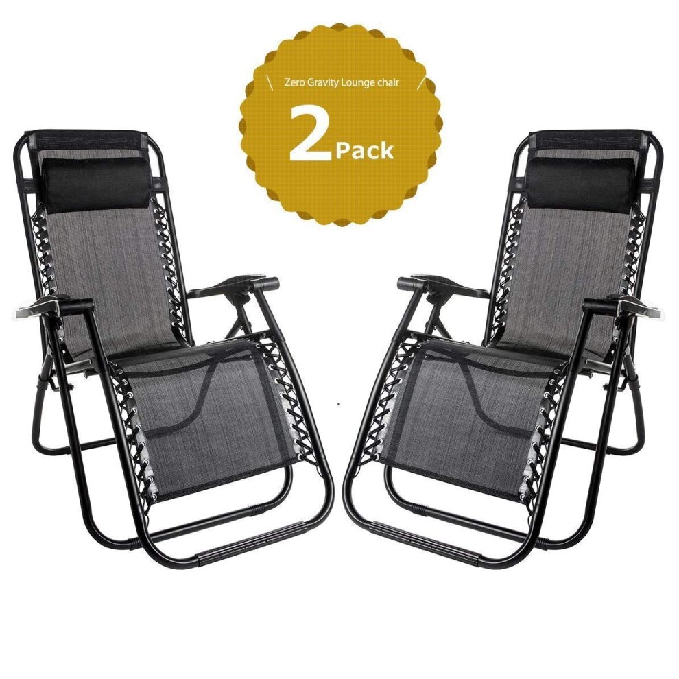 JIAGU (Black) Set of 2 Heavy Duty Textoline Zero Gravity Chairs Garden Outdoor Patio Sunloungers Folding Reclining Chairs Lounger Deck Chairs