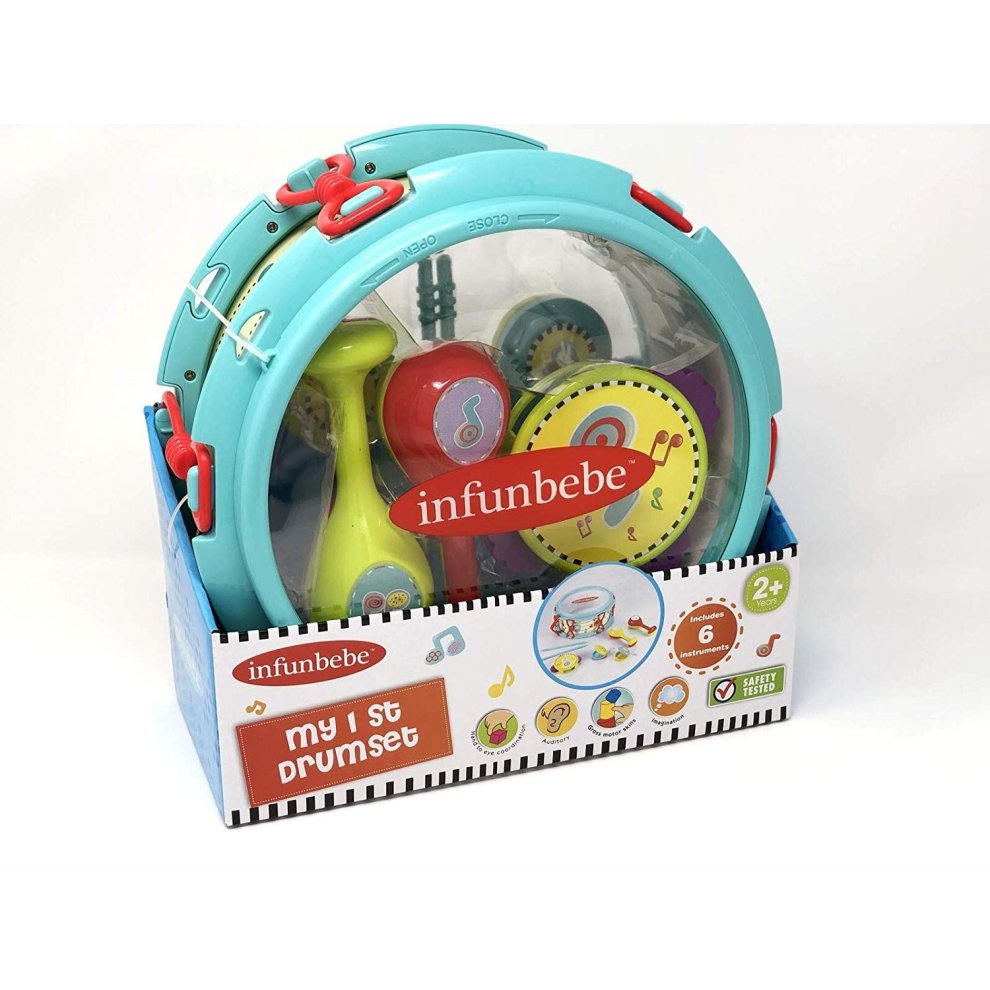 Infunbebe Toddler 1st Drumset Musical Instruments Playing Drum Set For Childrens infants Boy Girl Toys In Colour Tray Box