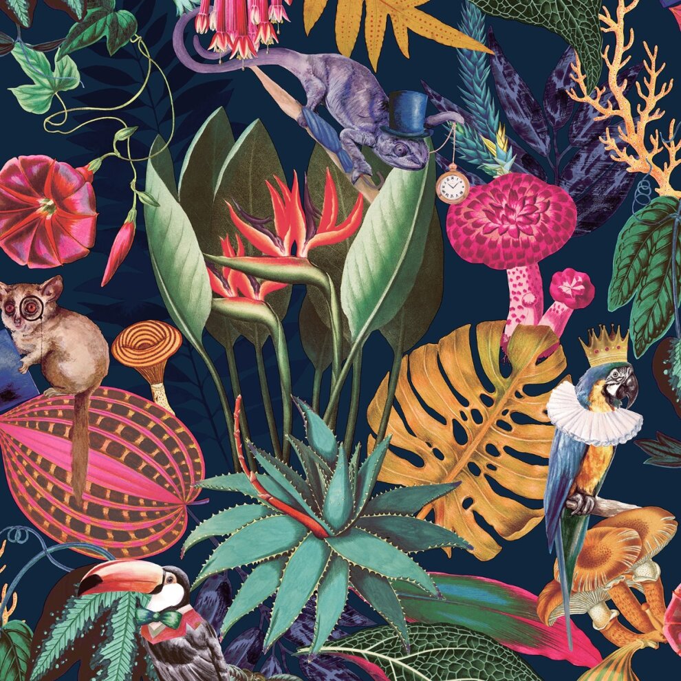 World of Wallpaper Wonderland Tropical Wallpaper Navy Blue Holden WOW035