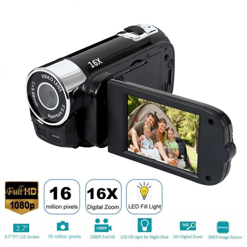 Grosband 1080P Video Camera HD Digital Camcorder 2.7 inch 16MP High Definition DV Cameras 270 Degree Rotation Digital CamcorderSPASH