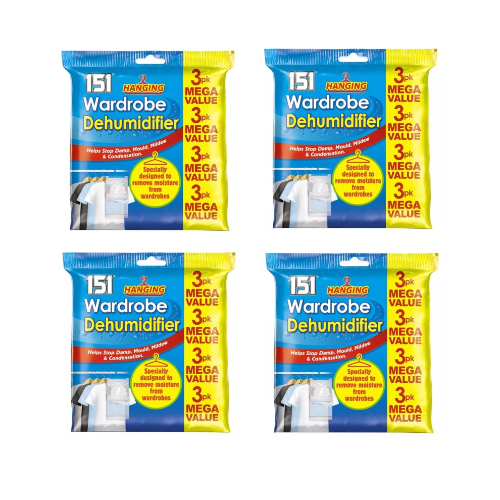 151 12x Hanging Wardrobe Dehumidifier Bags Small Moisture Trap Crystals