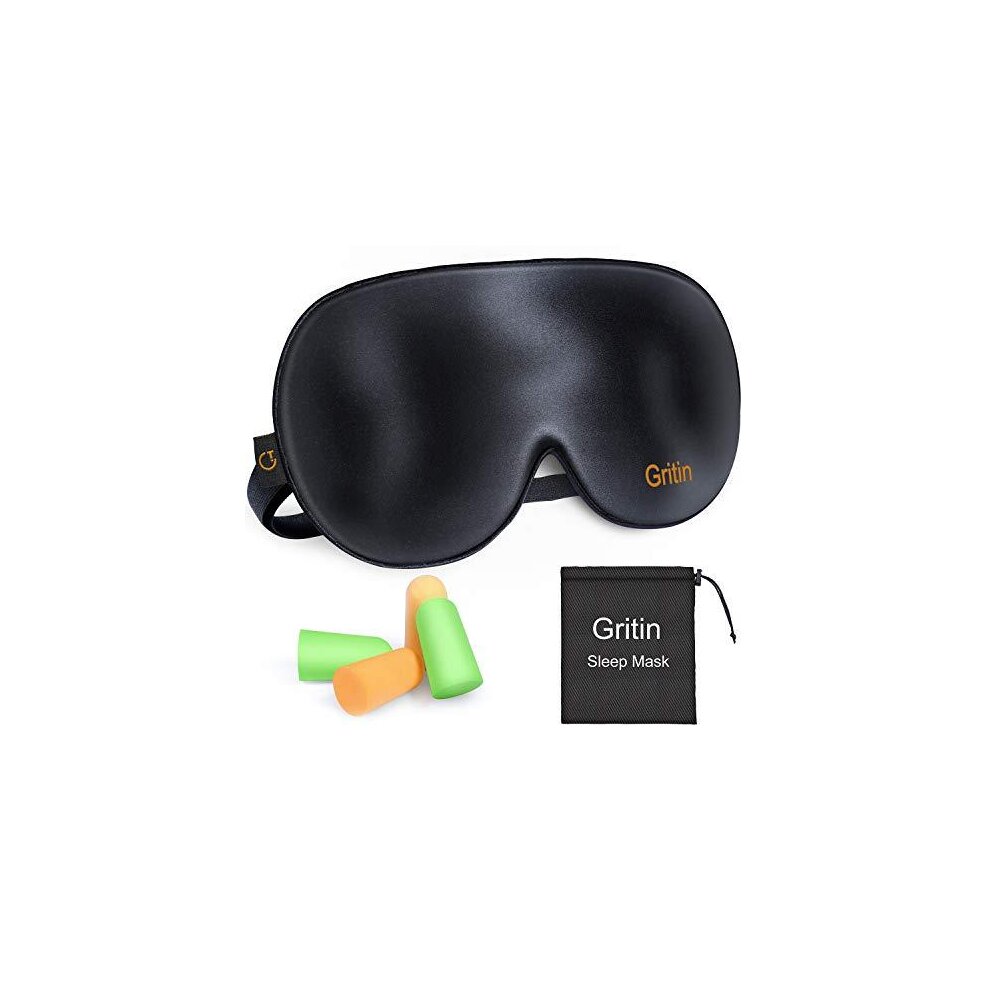 Gritin Sleep Mask,Eye Mask, Ultra Soft Skin-Friendly Pure Natural Silk Fabric and Natural Cotton Filled Sleeping Eye Mask with Adjustable Strap and E