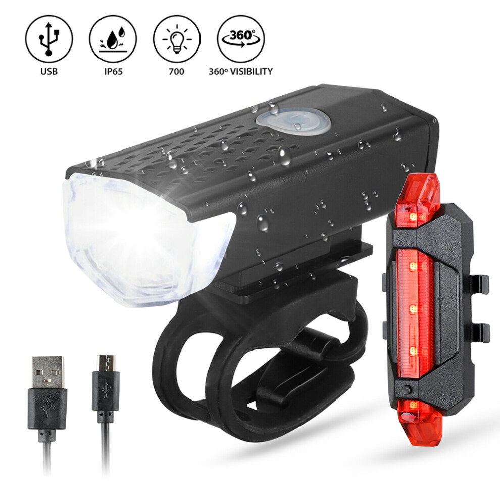 ERANPO Bike Bicycle Light USB LED Rechargeable Set Mountain Cycle Front Back Headlight