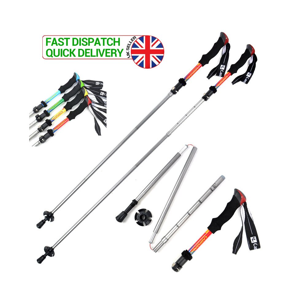 Unbranded (Blue) Foldable Anti Shock Nordic Walking Sticks Telescopic Cane Hiking Trekking Poles