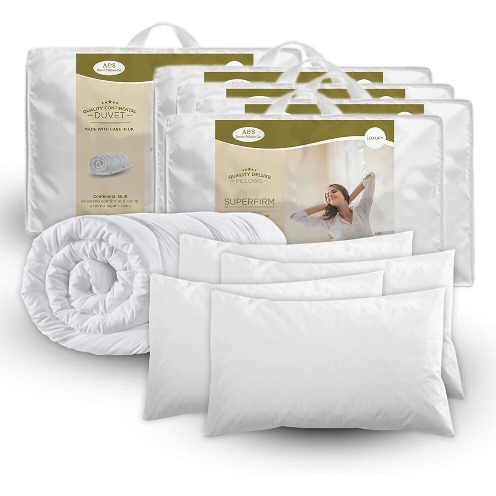 A&S Duvet Pillows Co Double Duvet & 4 Deluxe Pillows - Double 4.5 Tog Quilt & 4 Superfirm Pillows