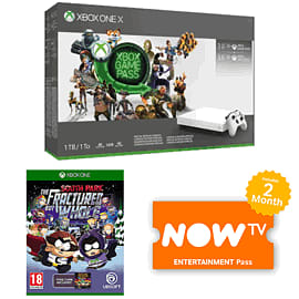 1TB Xbox One X with 3 Months Gamepass + 3 Months Xbox Live + South Park The Fractured But Whole and NOW TV for Xbox One