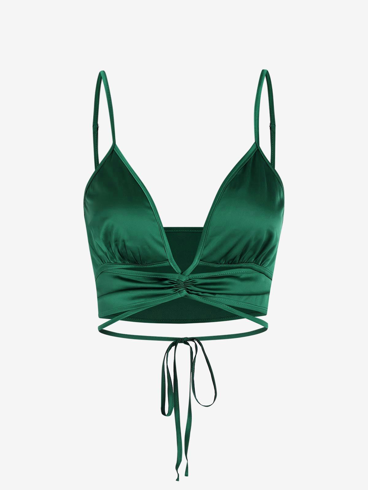 ZAFUL  Satin Underboob Midriff Flossing Cami Top M Grün