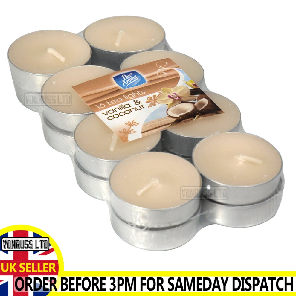 Pan Aroma (Vanilla & Coconut) Tea Light Candles Various Fragrances 16 Pack gift