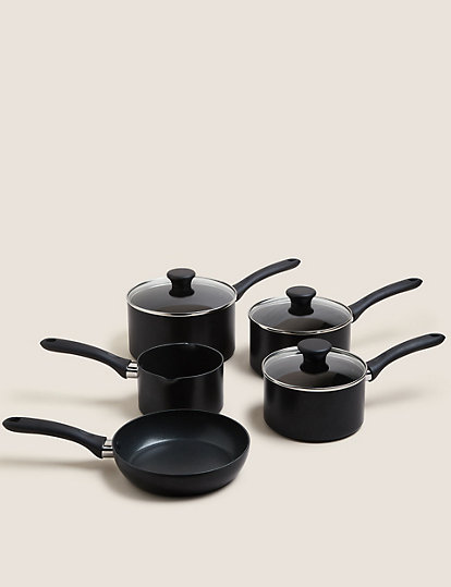 Marks and Spencer 5 Piece Black Aluminium Non Stick Pan Set - 1SIZE, Black