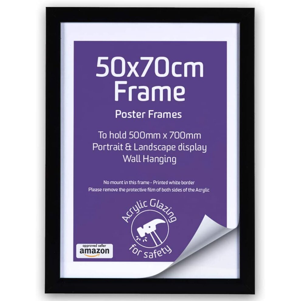 Picture Frames UK Ltd Picture Frames 50cm x 70cm - Picture Frames for Wall - Black Photo Frame - Photo Frames - Picture Frames - Black Frame - Large Photo Frame - 50 x 70