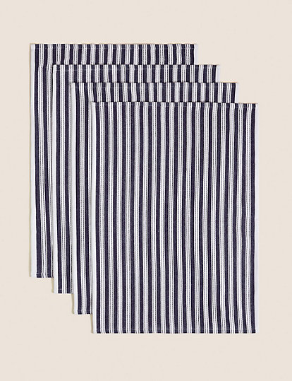Marks and Spencer Set of 4 Cotton Rich Basket Weave Tea Towels - 1SIZE - Dark Grey, Dark Grey