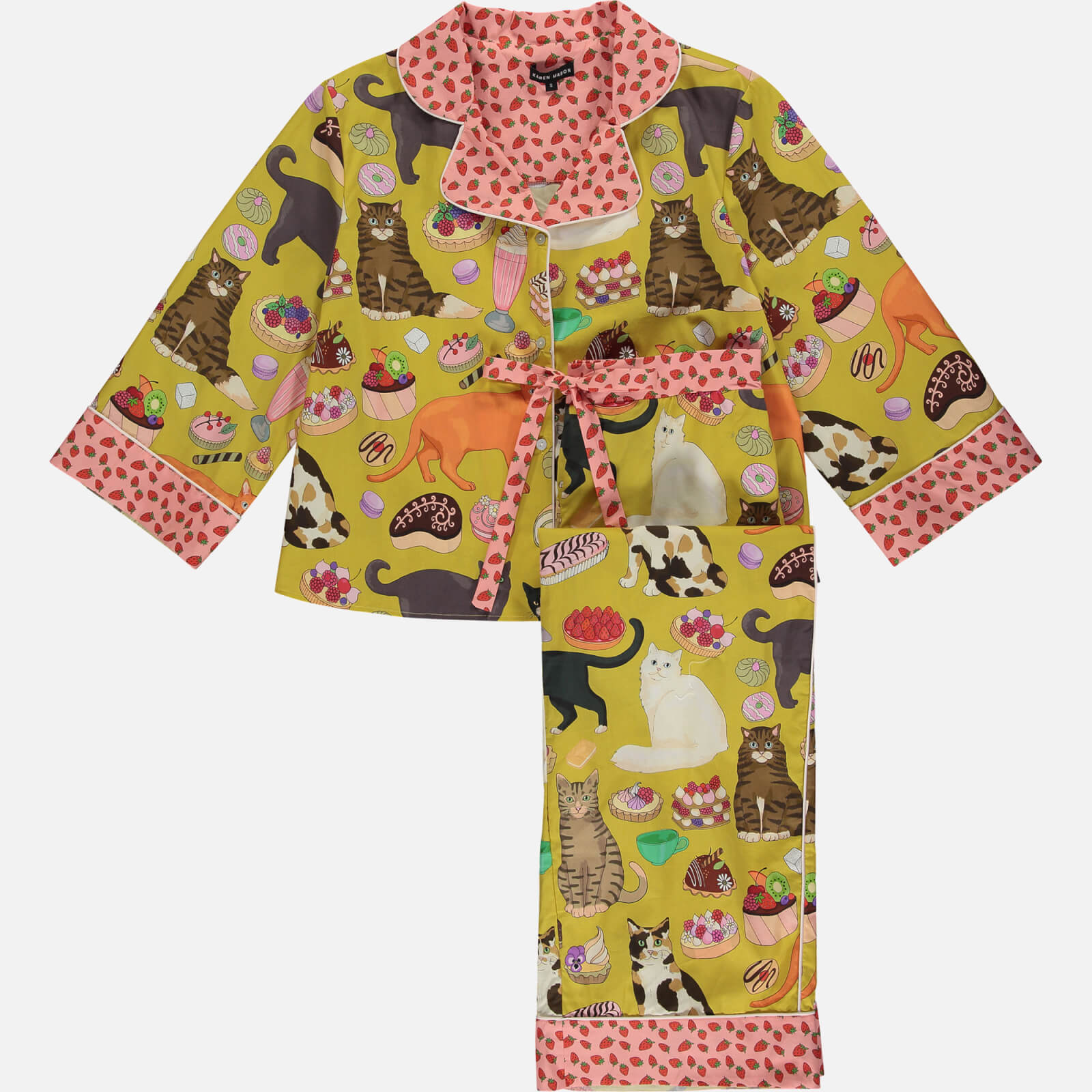 Karen Mabon Cat Café Swing Sleeve Cotton Pyjama Set - L
