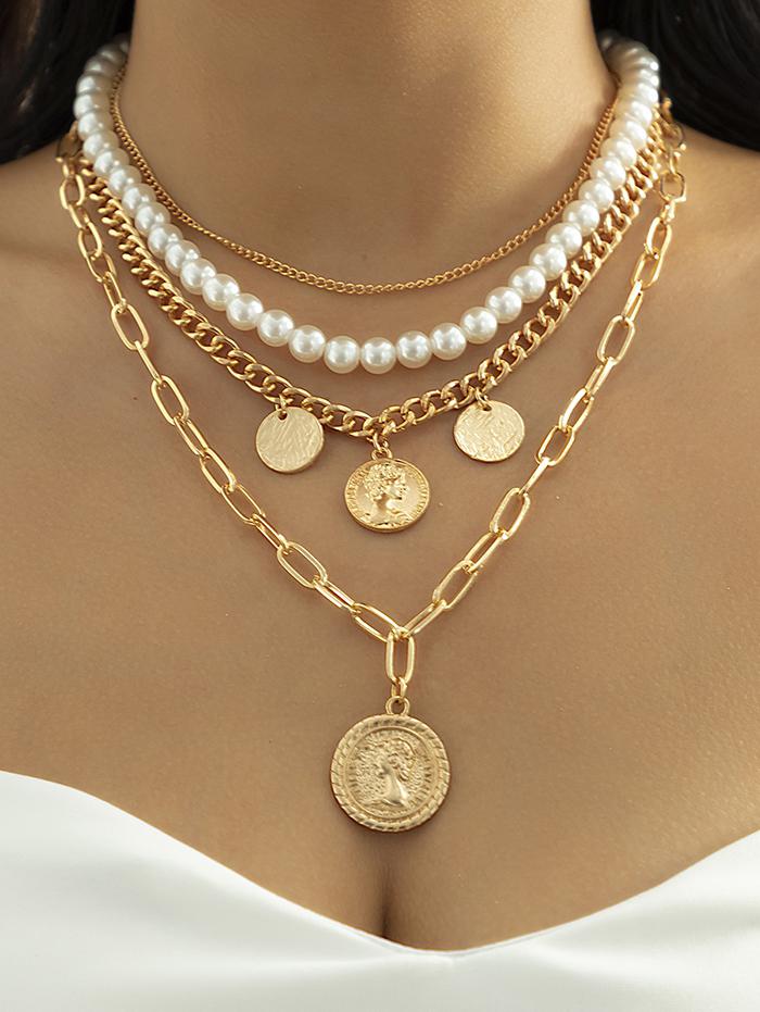 4pcs Künstliche Perle Kreis Anhänger Halsketten